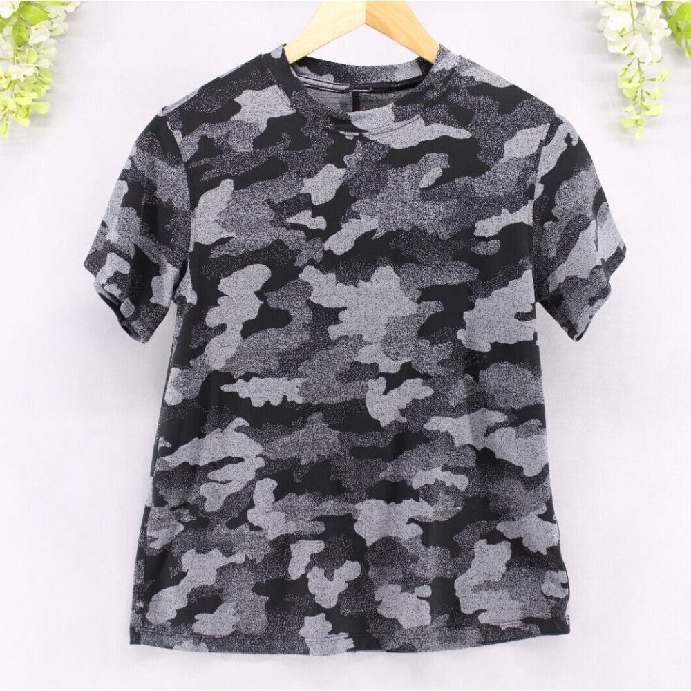 Lululemon All Yours Training Tee Speckle Camo Jacquard Black Rhino Grey Sz 10